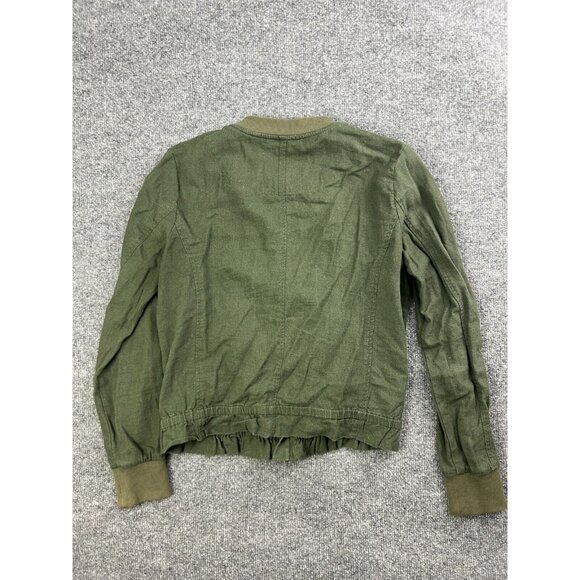 Lucky Brand Linen Blend Jacket Women's XS Army Green Zip Up Pockets Moto - Picture 6 of 6